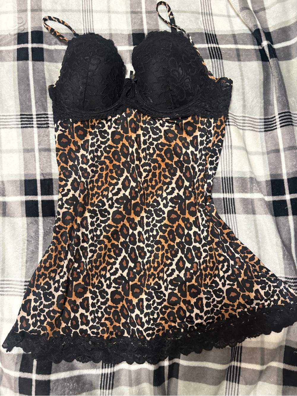 Leopard Print Lace-Trim Chemise - Black & Brown